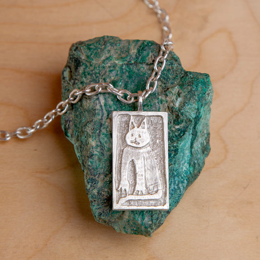 Cat pendant on fine silver Chain